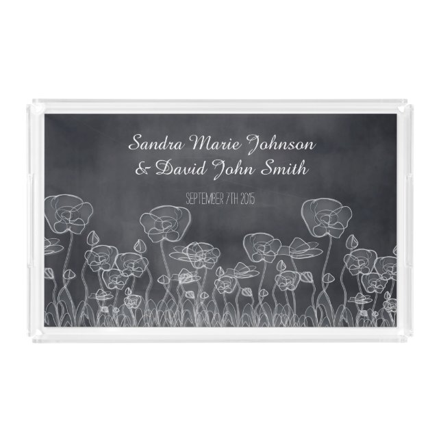 Chalkboard Poppy Wedding Serving Tray (Front)