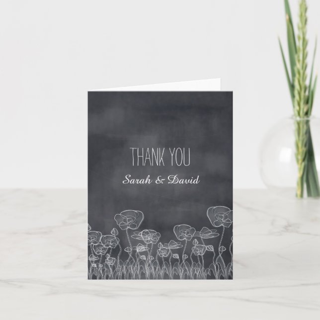 Chalkboard Poppy Wedding Thank You (Front)