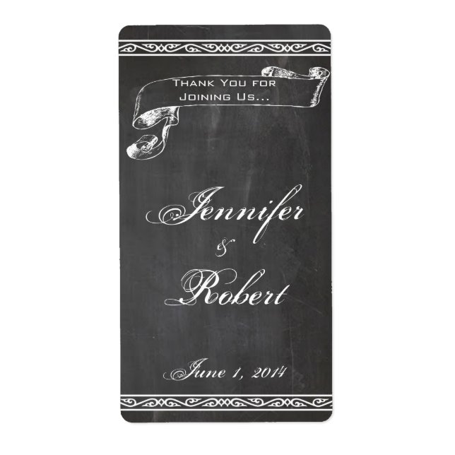 Chalkboard Posh Wedding Wine Label (Front)