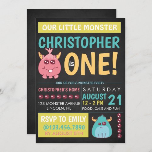 Chalkboard Poster Monster Birthday Party Invite