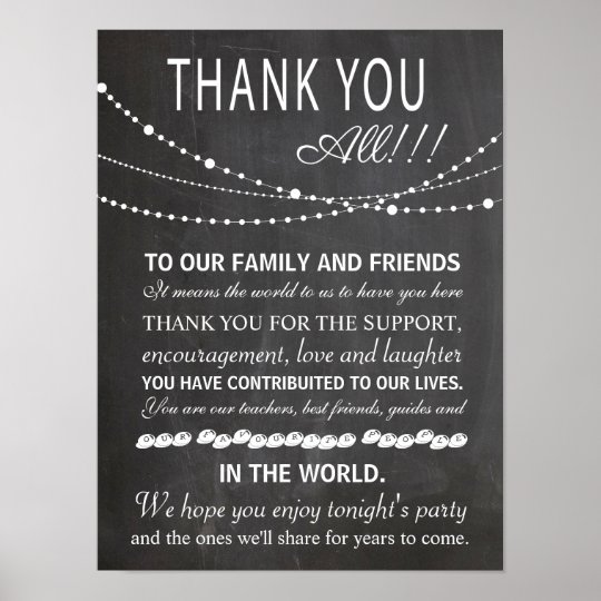 Chalkboard poster thank you wedding sign party