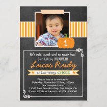 Chalkboard Pumpkin 1st Birthday Invitation