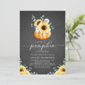 Chalkboard Pumpkin and Sunflower Fall Baby Shower Invitation (Standing Front)