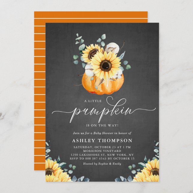 Chalkboard Pumpkin and Sunflower Fall Baby Shower Invitation (Front/Back)