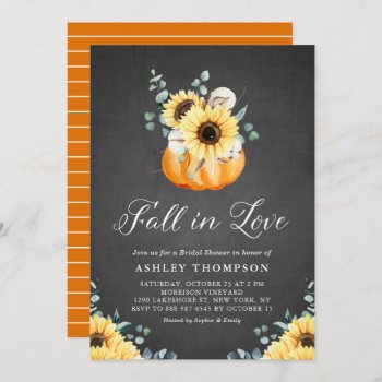 Chalkboard Pumpkin And Sunflowers Bridal Shower Invitation by misstallulah at Zazzle