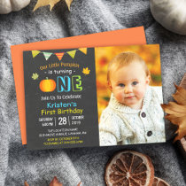 Chalkboard Pumpkin Baby First Birthday Photo Invitation