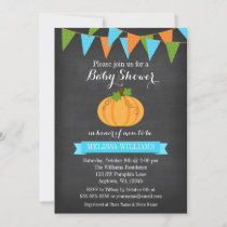 Chalkboard Pumpkin Bunting Boy Fall Baby Shower Invitation