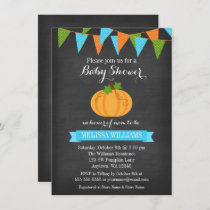 Chalkboard Pumpkin Bunting Boy Fall Baby Shower Invitation