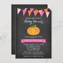 Chalkboard Pumpkin Bunting Girl Fall Baby Shower Invitation