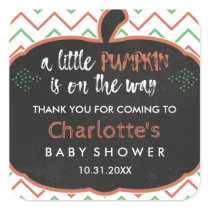 Chalkboard Pumpkin & Chevron Baby Shower Thank You Square Sticker