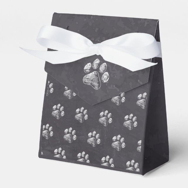 Chalkboard - Puppy Pawty - Dog Birthday Paw Print Favor Boxes (Front Side)