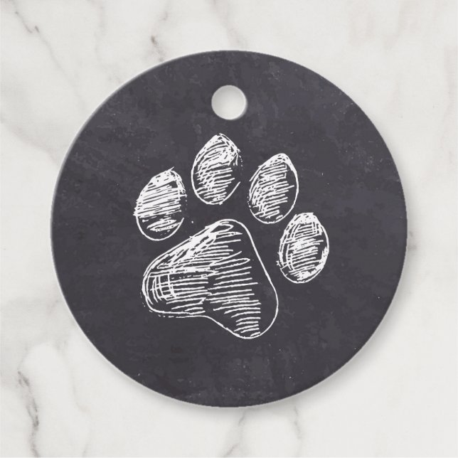 Chalkboard - Puppy Pawty - Dog Birthday Paw Print Favor Tags (Front)