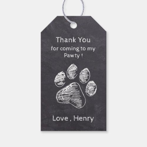 Chalkboard - Puppy Pawty - Dog Birthday Paw Print Gift Tags - Puppy Paw-ty ! Host your new little puppy's party or dog birthday party with this simple rustic slate chalkboard and paw print favor tags and matching accessories , for girl and boy dogs and puppies.
Whether a new puppy or an adopted rescue dog , this simple rustic chalkboard design is perfect for all the little boy and girl dogs .
Chalkboard Paw Print - Puppy Pawty - Dog Birthday favor tags .