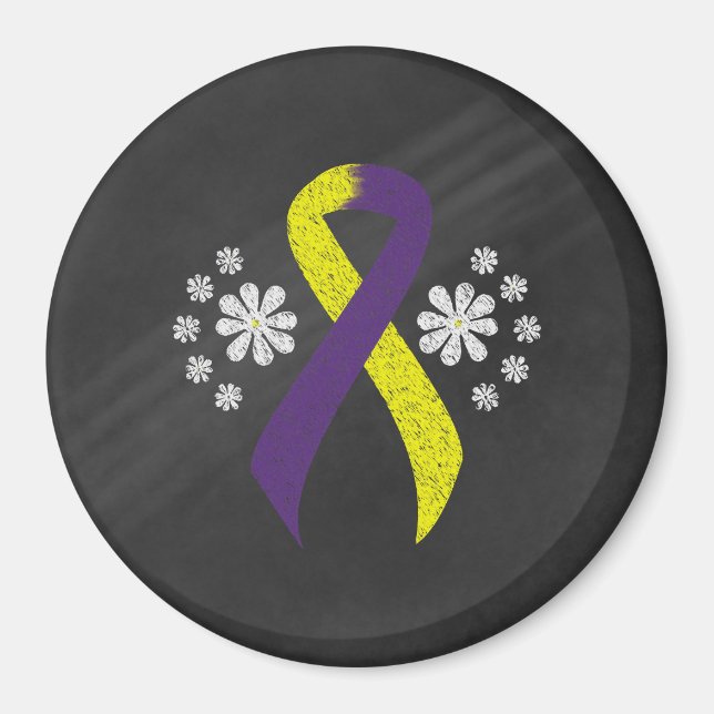 Chalkboard Purple and Yellow Awareness Ribbon Magnet (Front)