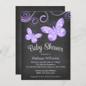 Chalkboard Purple Butterfly Swirls Baby Shower Invitation (Front/Back)