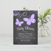 Chalkboard Purple Butterfly Swirls Baby Shower Invitation (Standing Front)