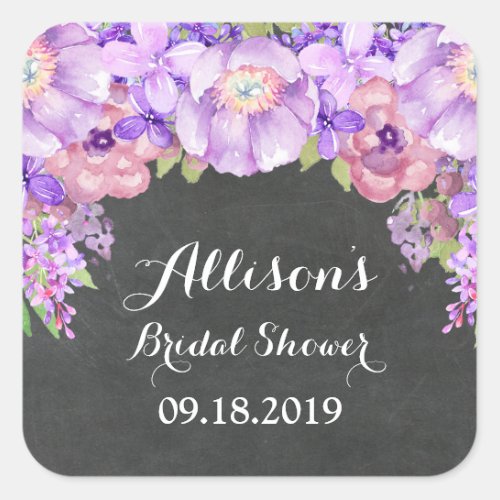 Chalkboard Purple Floral Bridal Shower Favor Tag