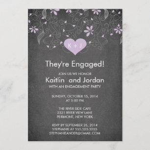 Chalkboard Purple Heart Flower Engagement Party Invitation