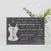 Chalkboard purple Lingerie Shower Bachelorette Invitation (Standing Front)
