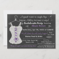 Chalkboard purple Lingerie Shower Bachelorette Invitation