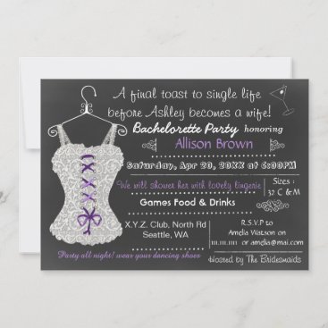 Chalkboard purple Lingerie Shower Bachelorette Invitation