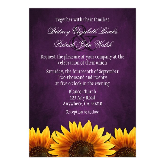 Chalkboard Purple Sunflower Wedding Invitations