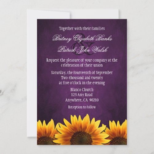 Chalkboard Purple Sunflower Wedding Invitations