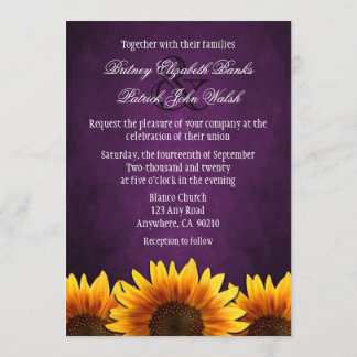 Chalkboard Purple Sunflower Wedding Invitations