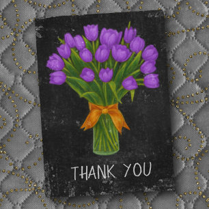 Chalkboard Purple Tulips Letterpress Thank You Card