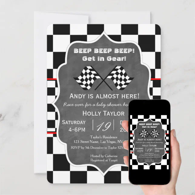 Chalkboard Racing Baby Shower Invitation | Zazzle