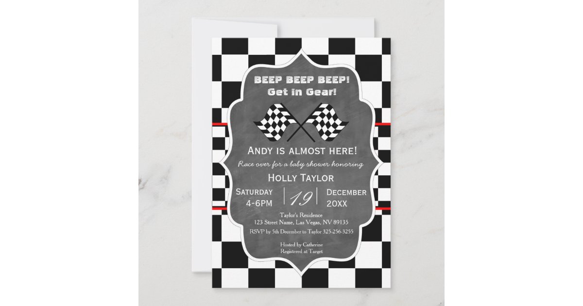 Chalkboard Racing Birthday Invitation | Zazzle