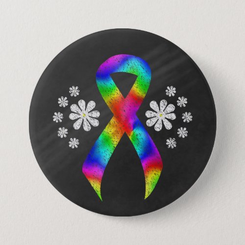 Chalkboard Rainbow Awareness Ribbon Button