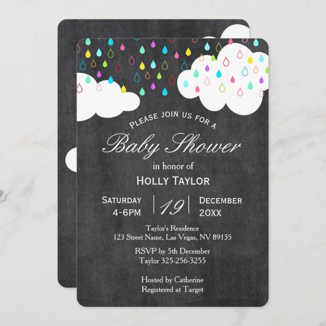 Chalkboard Rainbow Baby Shower Invitation (Front/Back)