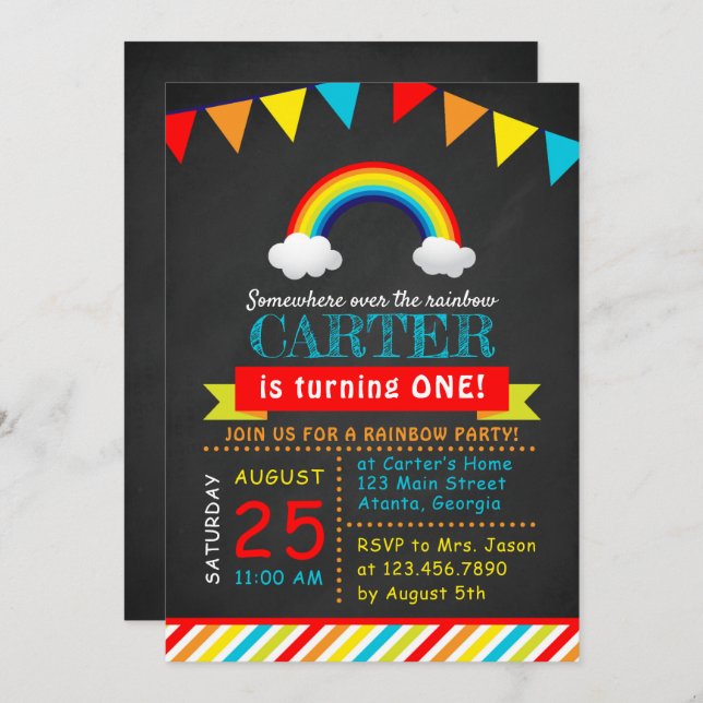 Chalkboard Rainbow Birthday Party Invitation (Front/Back)