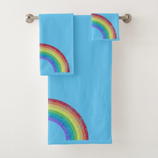 CHALKBOARD RAINBOW BLUE BATHROOM TOWEL SET (Insitu)