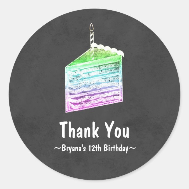 Chalkboard Rainbow Cake Slice Party Favor Sticker (Front)