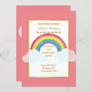 CHALKBOARD RAINBOW CLOUD PINK BIRTHDAY INVITATION