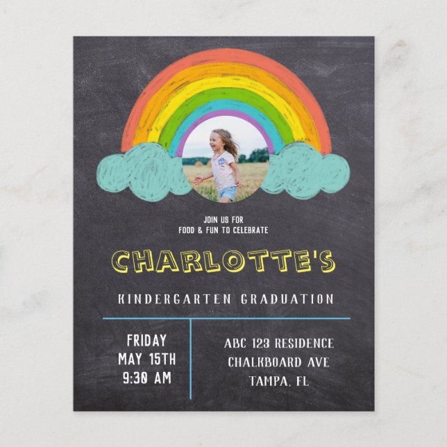 Chalkboard Rainbow Kids Budget Graduation Invite (Front)