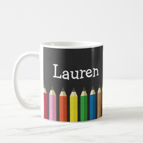 Chalkboard Rainbow Pencil Crayons Name Artist Mug