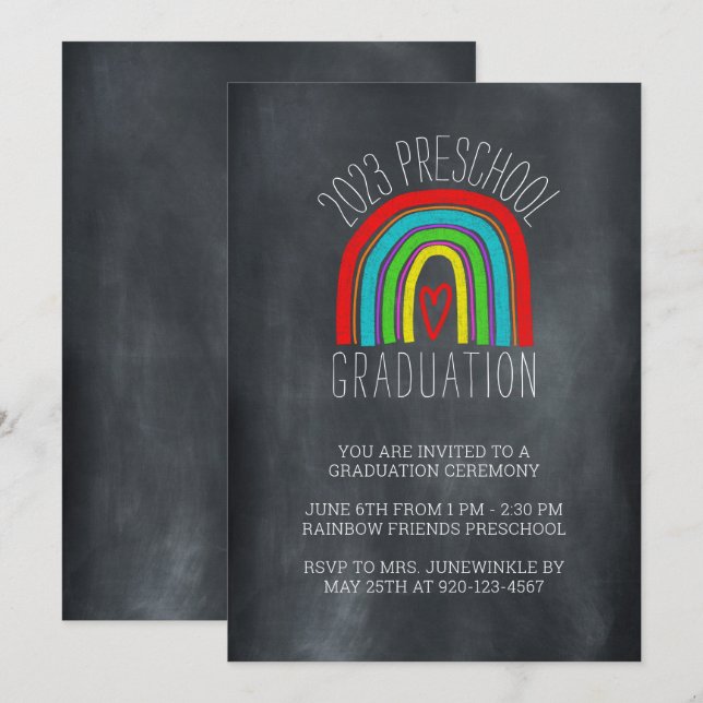 Chalkboard Rainbow Preschool Graduation Invitation (Front/Back)