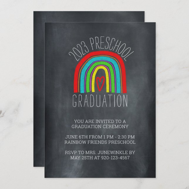 Chalkboard Rainbow Preschool Graduation Invitation (Front/Back)