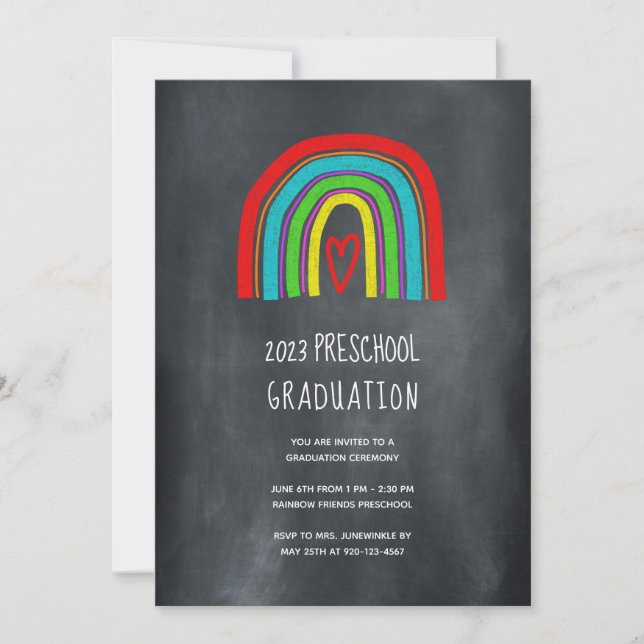 Chalkboard Rainbow Preschool Graduation Invitation (Front)