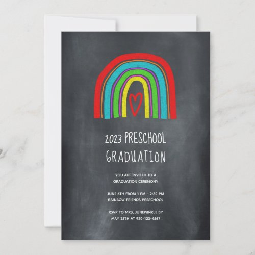 Chalkboard Rainbow Preschool Graduation Invitation