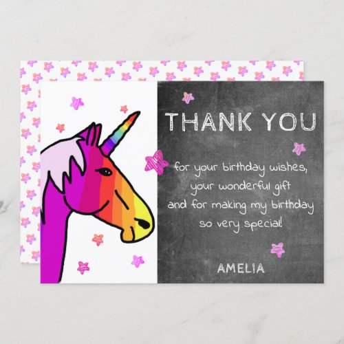 Chalkboard Rainbow Unicorn Thank you Card