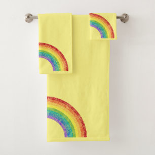 CHALKBOARD RAINBOW YELLOW BATHROOM TOWEL SET