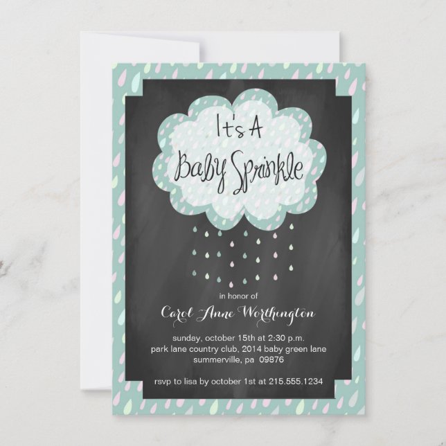 Chalkboard Raindrop Baby Sprinkle Invitation (Front)