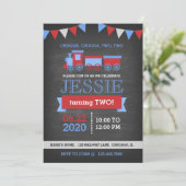Chalkboard Red and Blue Train Birthday Invitation (Standing Front)