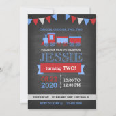 Chalkboard Red and Blue Train Birthday Invitation (Front)