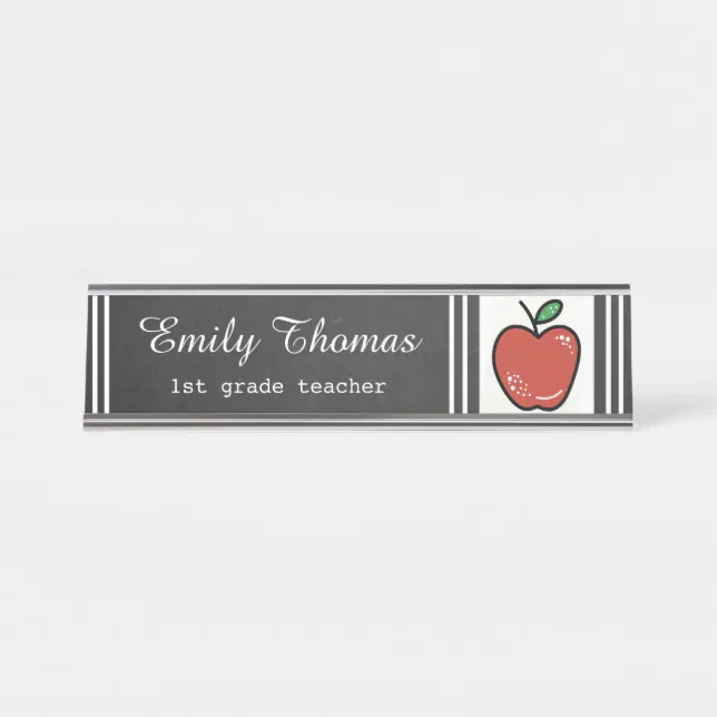 Chalkboard Red Apple Class Teacher Desk Name Plate | Zazzle