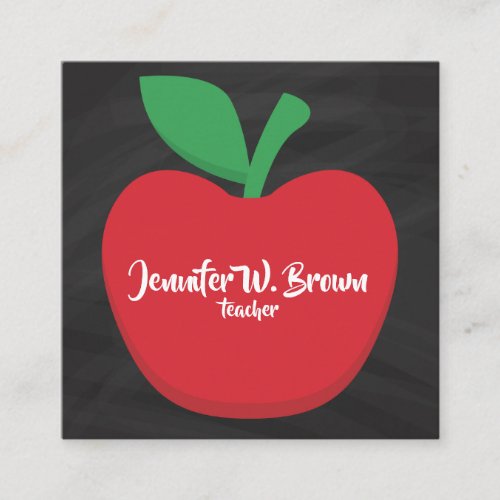 Chalkboard Red Apple Teacher school student book Square Business Card